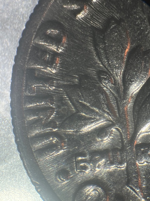 Roosevelt-Dimes-1985-P--Double-Ears-?-Die-D�t�rioration-?-+-P-Mint-Mark